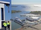 Photo collage with onshore power facility and aerial view of Port of Kapellskär